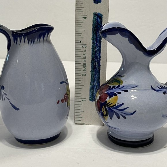 Pitcher Portugal Mini Ceramic Rose Floral Water Pitcher Blue Ceramic Miniature - Picture 5 of 10